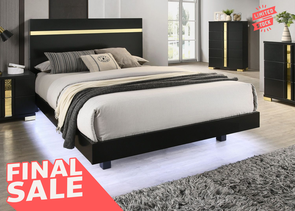 Final Sale Item: Modern Black Queen LED Bed Frame with Underbed Lighting & Acrylic Trim – Mattress Ready